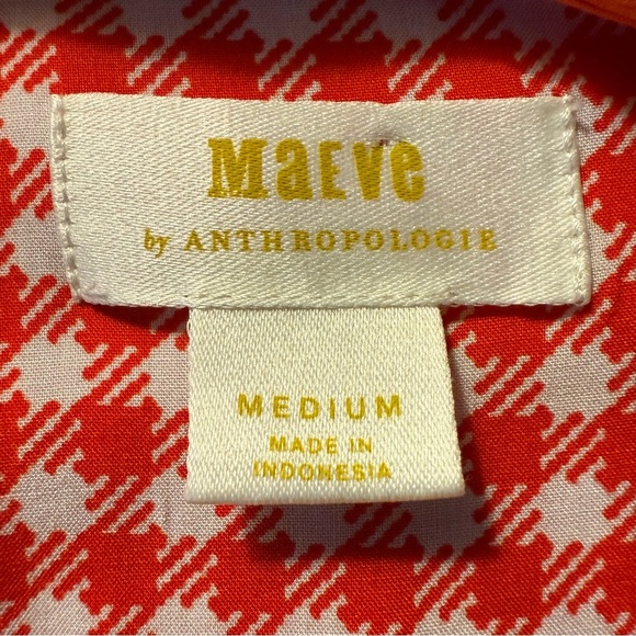 Anthropologie | Maeve | Bon Voyage Red Check Houndstooth Button Shirt | Sz M - Picture 6 of 9